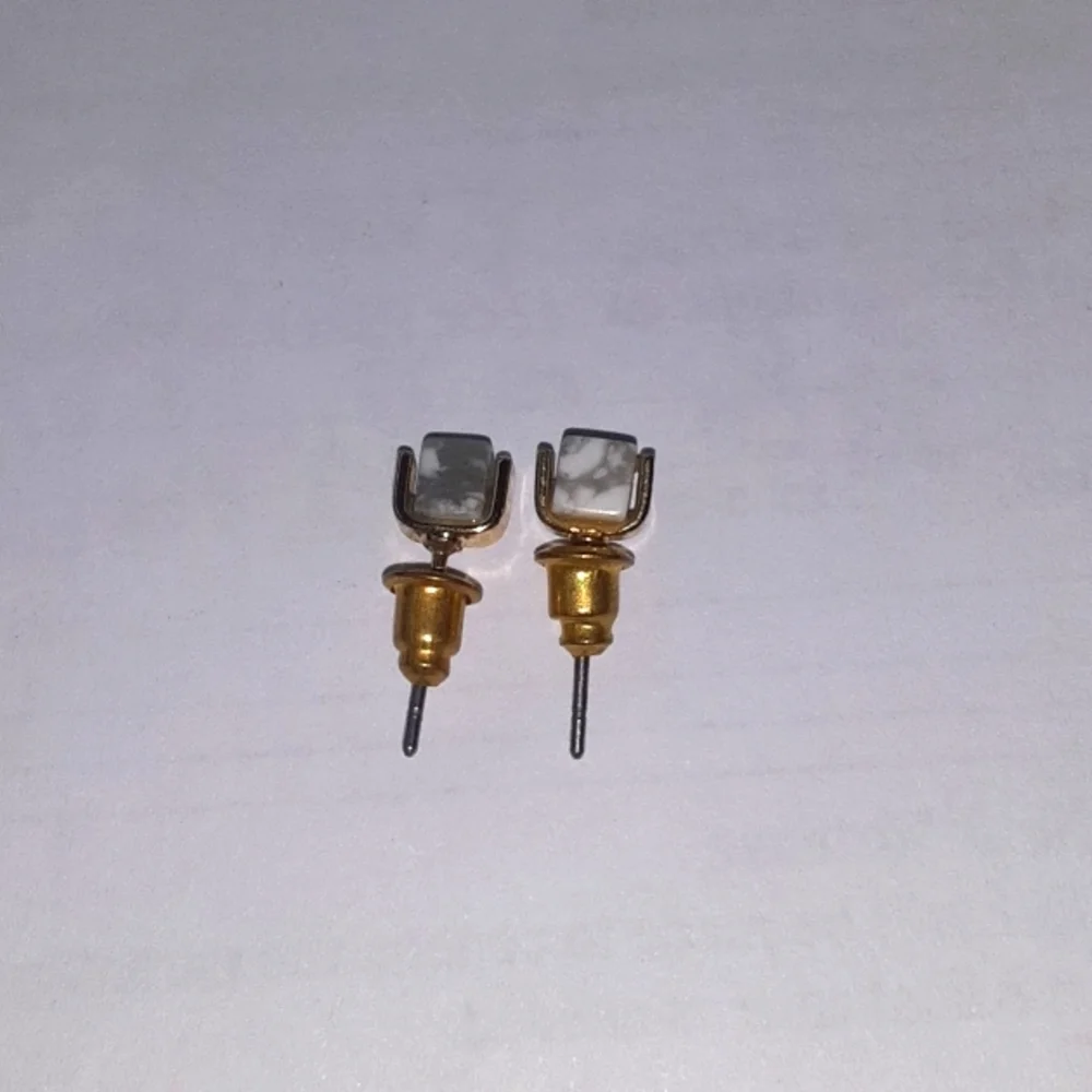 Gold Tone and White Marble Earrings